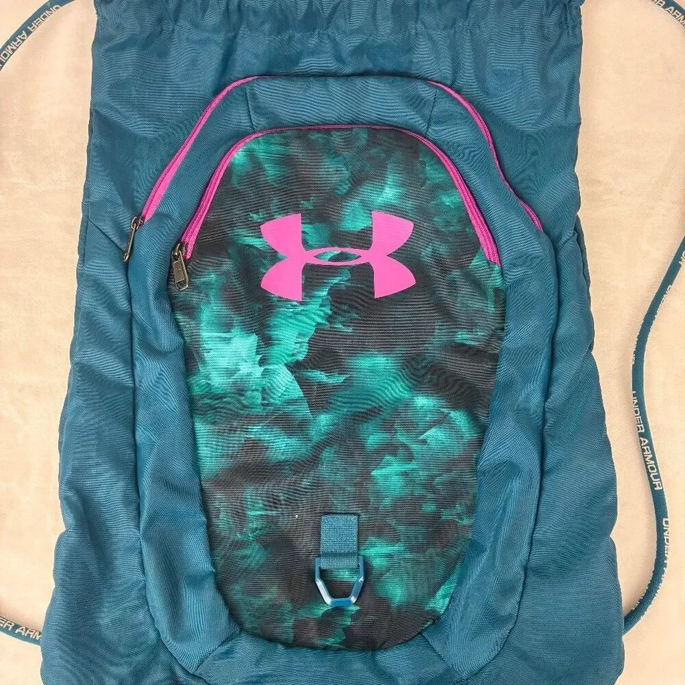 Under Armour Undeniable Sackpack Drawstring Bag Teal Pink Print Sports Gym